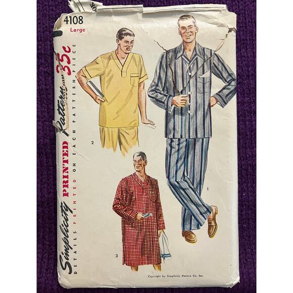 Simplicity 4108 Mens pajamas night shirt pattern - Picture 1 of 5